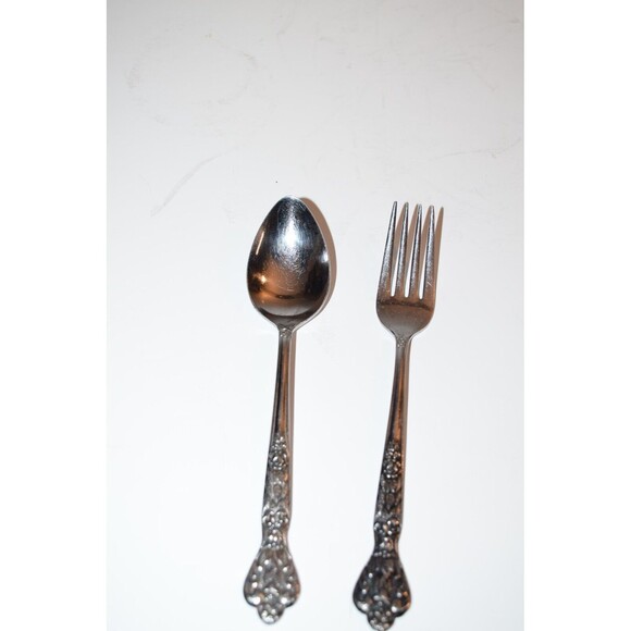 Vtg VERSAILLES MSI Stainless Salad Fork 6.5” Flowers + Spoon Japan - Picture 1 of 8